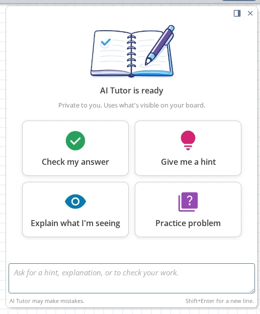 AI Tutor panel showing the quick start actions on a board