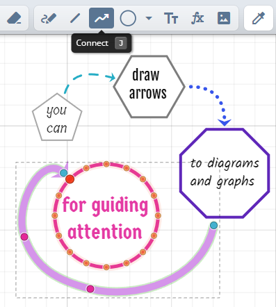 Demonstration of adding connector lines between elements on the whiteboard