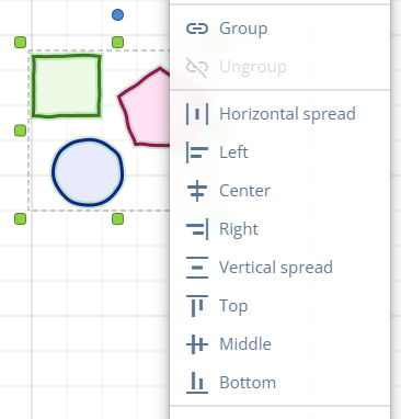 Aligning multiple objects using the context menu