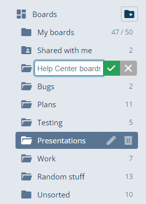 Folders for grouping boards by topic