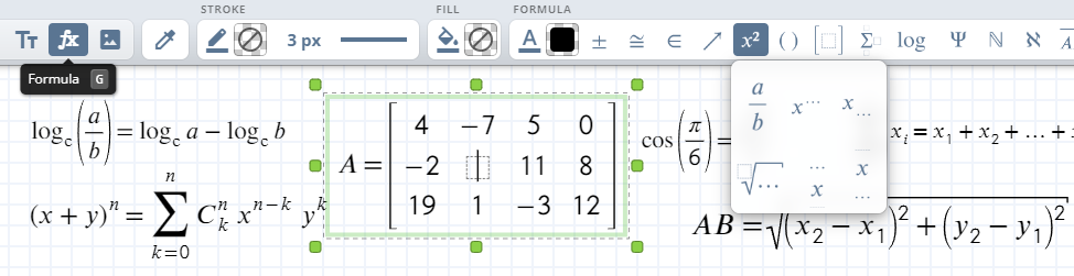 Toolbar with formula button highlighted