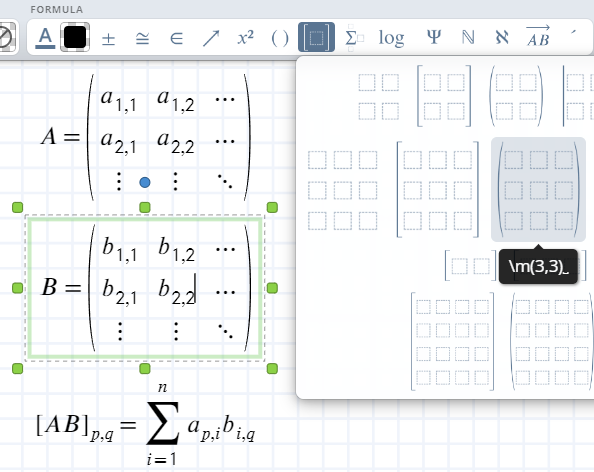 Matrix being created within the equation editor