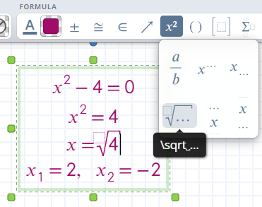 Editor di equazioni che mostra simboli matematici comuni