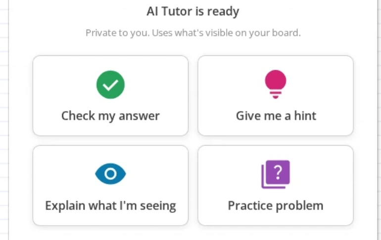 Pannello AI Tutor su una lavagna con risposta guidata e risposte rapide