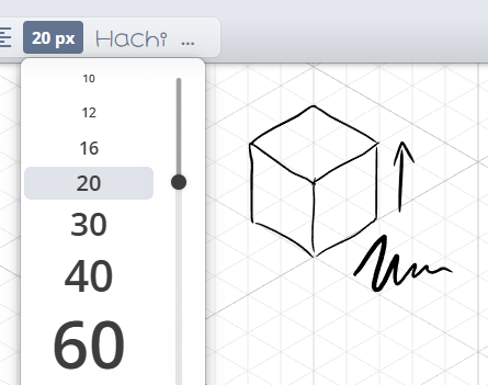 Isometric grid, pressure sensitivity and font size slider.