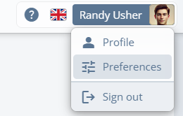 User selecting Preferences from the profile dropdown