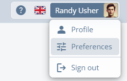 User selecting Preferences from the profile dropdown