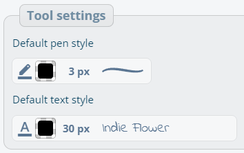 Tool settings including pen and text styles