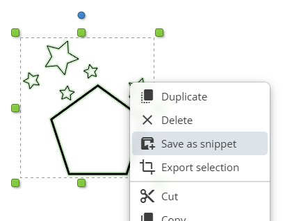 Context menu showing Save as snippet for a selected group