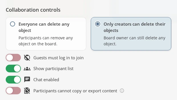 Sharing and Access modal showing collaboration controls and copy/export protection