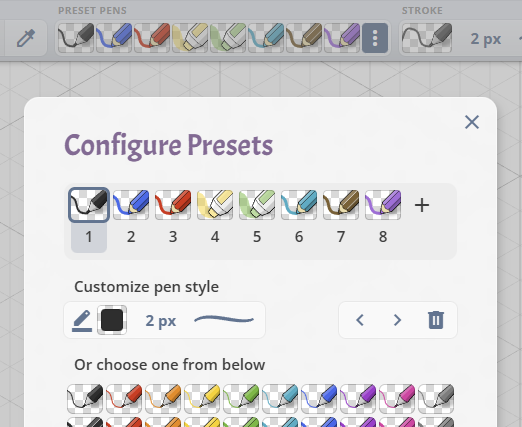 Стильові пресети, показані поруч з елементами керування стилем на панелі інструментів